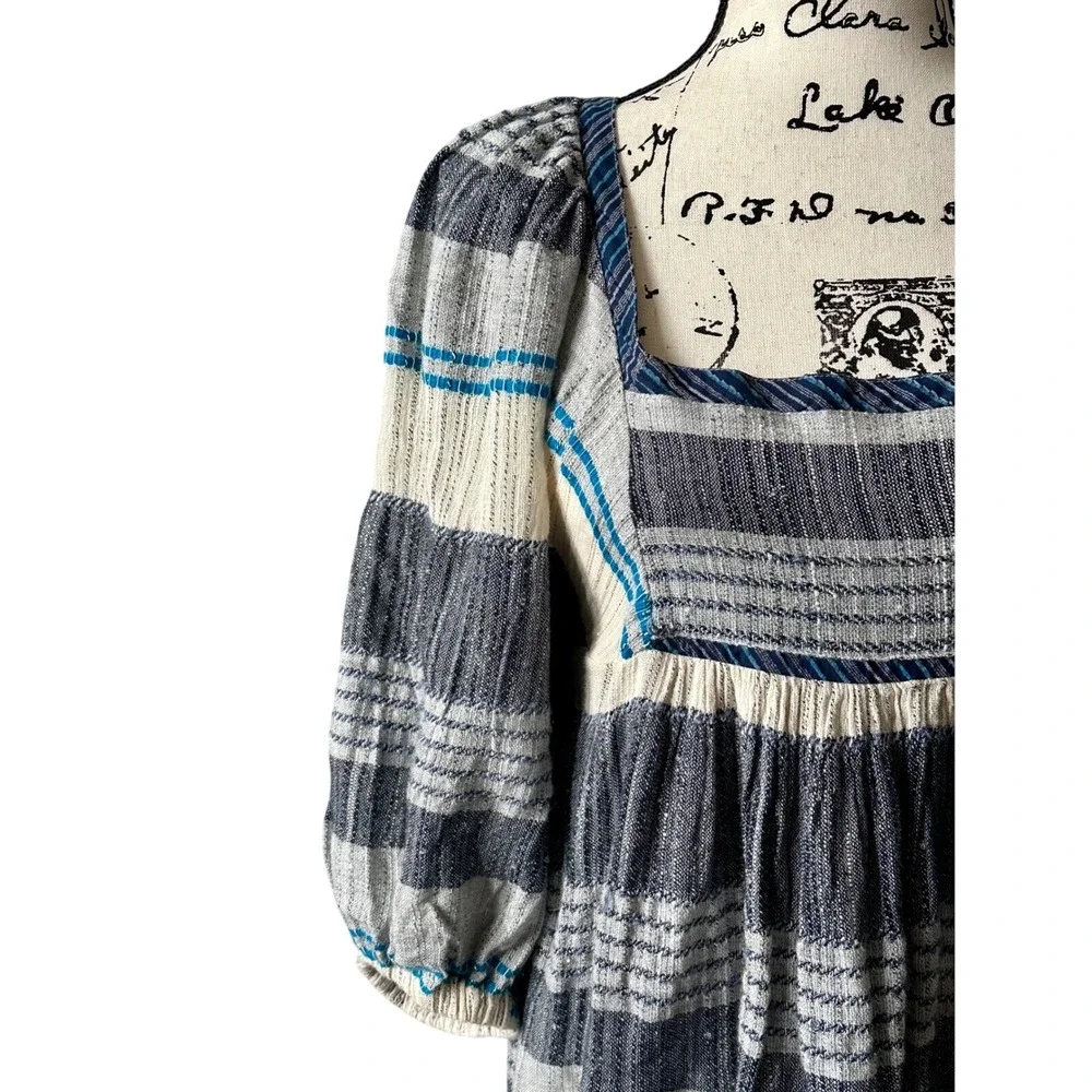 Boho Free People Mini Dress Striped Blue‎ White Size S Urban Ethereal bohemian